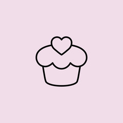 cup cake with heart line black icon