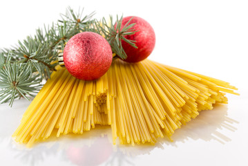 New Year's Italian pasta close-up, isolated on white background