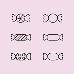 candy sucker sweets round lollypops line black icons set