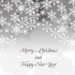 Merry Christmas and a Happy New Year card, background and soft snowflakes.
