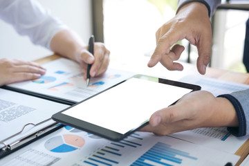 Startup business people group meeting, Young creative coworkers team working and discussing new plan project in office, entrepreneurs, brainstorming, Teamwork, analyze plans, professional investor