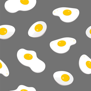 Colorful seamless pattern with fried eggs on gray background