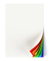 White document mock up with rainbow colored curled corner