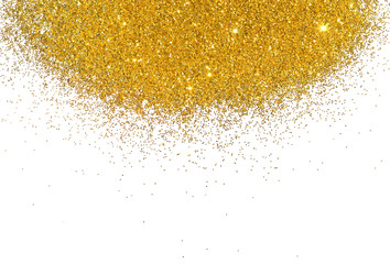 Textured background with golden glitter sparkle on white