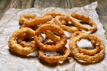Onion rings on paper