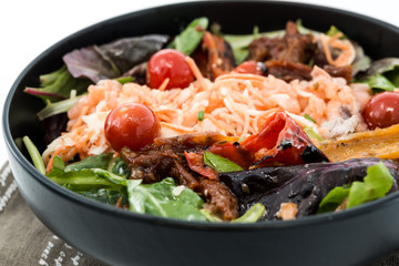 Delicious fresh salad and olive oil