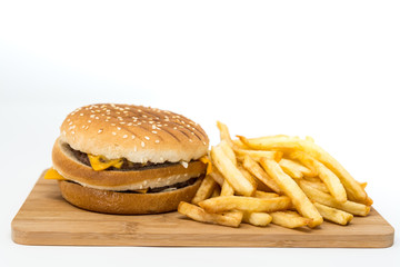Cheese burger - American cheese burger with Golden French fries