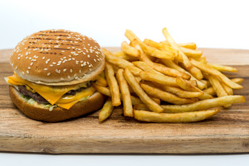 Cheese burger - American cheese burger with Golden French fries