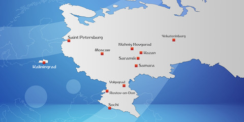 Russia soccer 2018 stadiums cities Map