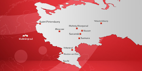 Russia soccer 2018 stadiums cities Map