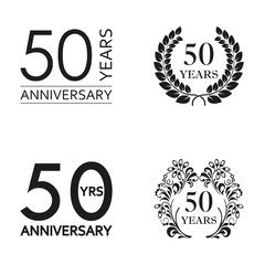 Obraz premium 50 years anniversary set. Anniversary icon emblem or label collection. 50 years celebration and congratulation decoration element. Vector illustration.
