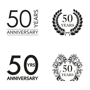 50 years anniversary set. Anniversary icon emblem or label collection. 50 years celebration and congratulation decoration element. Vector illustration.