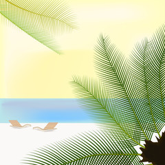 Fototapeta na wymiar пляжный пейзаж с пальмами, векторная иллюстрация