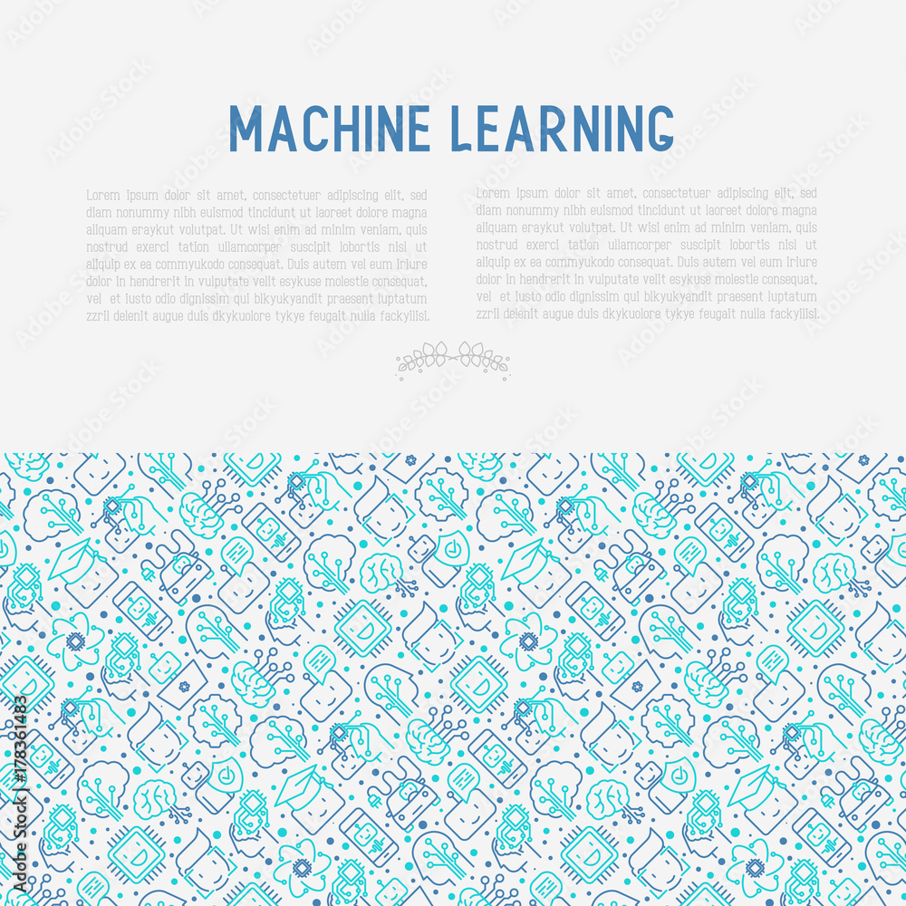 Aufkleber machine learning and artificial intelligence concept with thin line icons. vector illustration for b