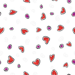 Pattern red hearts on white background