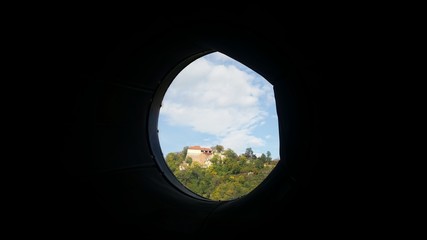 Ausblick auf den Grazer Schlossberg vom Kunsthaus