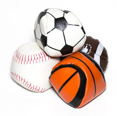 Collection of sport ball with soccer, rugby, baseball and basket ball on a white background