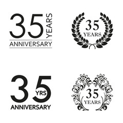 35 years anniversary set. Anniversary icon emblem or label collection. 35 years celebration and congratulation decoration element. Vector illustration.