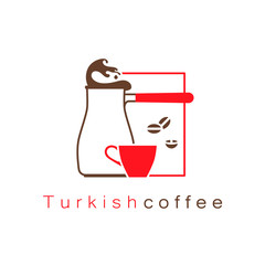Turkish coffee. Cup and beans. Simple minimalistic vector icon.