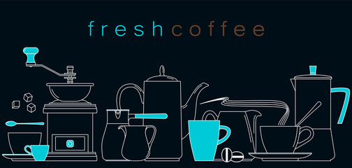 Coffee. Set of linear icons. Vector illustration.