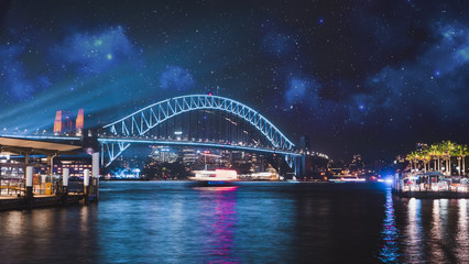 Fototapeta na wymiar Sydney Harbour Bridge for Vivid Sydney 2017