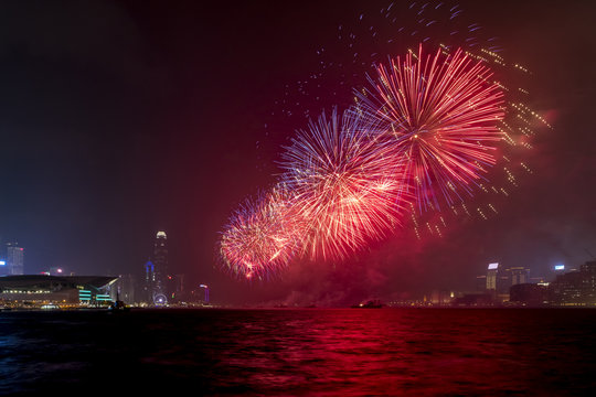 Fireworks display at Victoria harbor of Hong Kong