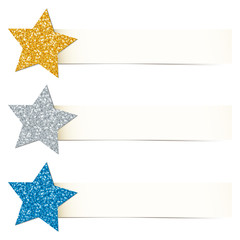 3 Banner Sparkling Stars Gold/Silver/Blue
