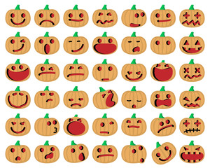 Fototapeta premium Halloween Pumpkins. Vector Illustration of A Set Of Halloween Pumpkins Emoticons Set.