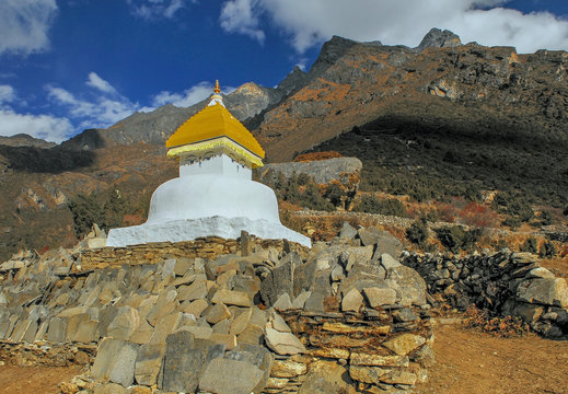 Nepal himalayas buddhist chorten stupa white