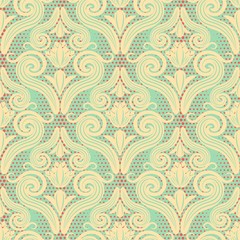 Seamless pattern of curls in the Damascus style. Beautiful texture background in vintage shades for wallpapers, wrapping paper and page fill.