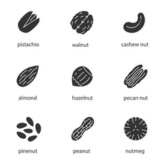 Nuts types glyph icons set