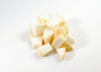 Pile of fresh cubed white turnip