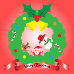 Merry Christmas - Three Friends Lean Out Of Wreath