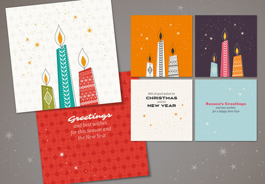 Christmas Greeting Card Set with Candle Illustrations