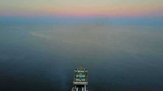 aerial shot of container ship in sea