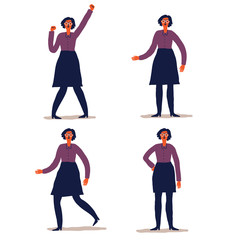 Woman office worker in various situations. Cartoon vector illustration.