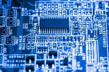 Fototapeta na wymiar Abstract,close up of Circuits Electronic on Mainboard computer Technology background. (logic board,cpu motherboard,Main board,system board,mobo)