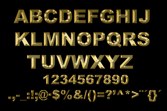 alphabet with gold letters on a black background