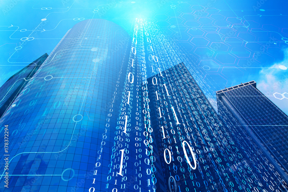 Poster Blue binary code city