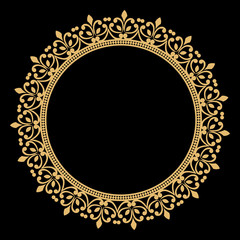 Decorative golden line art frame for design template. Element for invitations and greeting cards