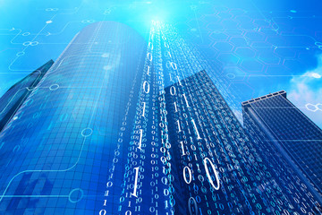 Blue binary code city