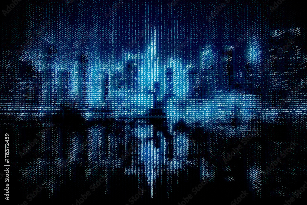 Wall mural binary code city background