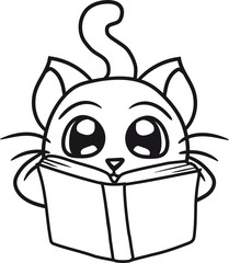 buch lesen leseratte bücher liegend entspannen anschleichen kind baby hübsch süß niedlich katze kätzchen comic cartoon design haustier