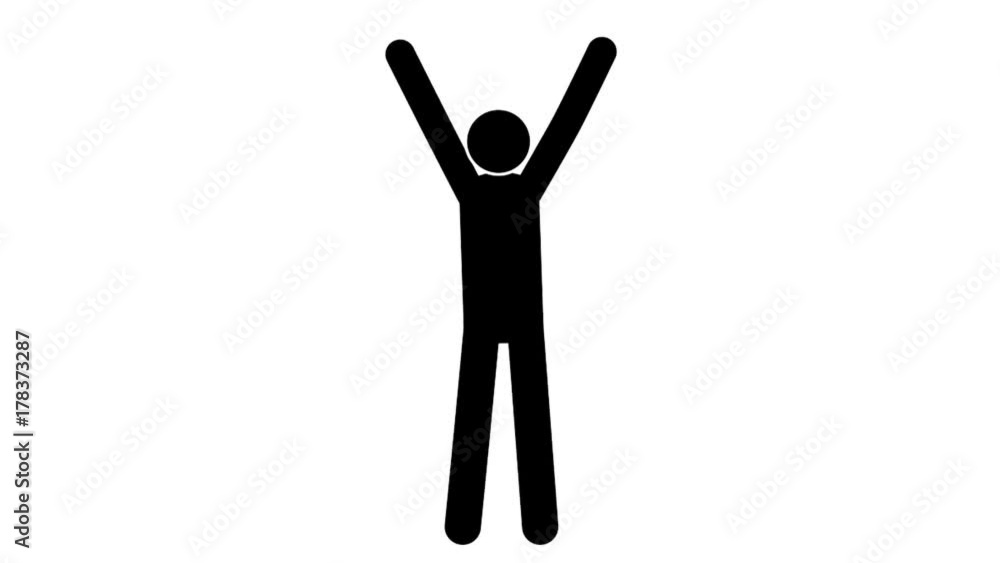 Wall mural pictogram man joyful gesture hands up. loop animation with included alpha channel.
