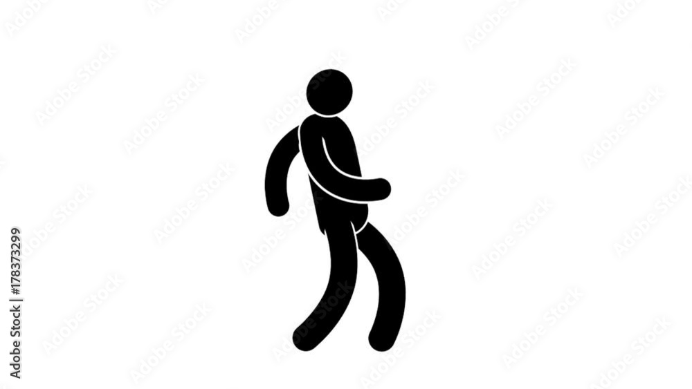 Wall mural joyful pictogram man dances by steps. loop animation with included alpha channel.