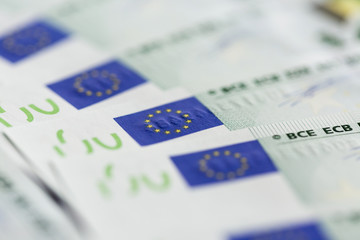 Close-up of 100 Euro banknotes. Shallow dof