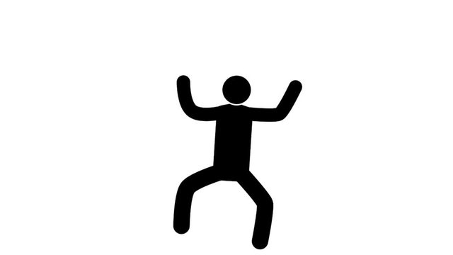 Happy Pictogram man dances with joy with his hands up. Loop animation with  included alpha channel.