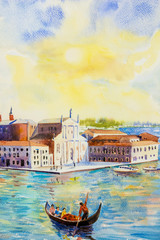 San Giorgio Maggiore island, Venice, Italy. Watercolor painting © Painterstock