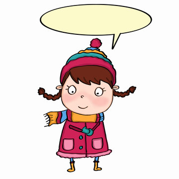 cute girl and winter clothes and speking 