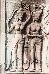 Apsaras in Khmer Angkor temple, Cambodia, South East Asia.